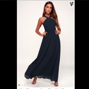 NWT Lulus Air of Romance Navy Blue Maxi Dress szS